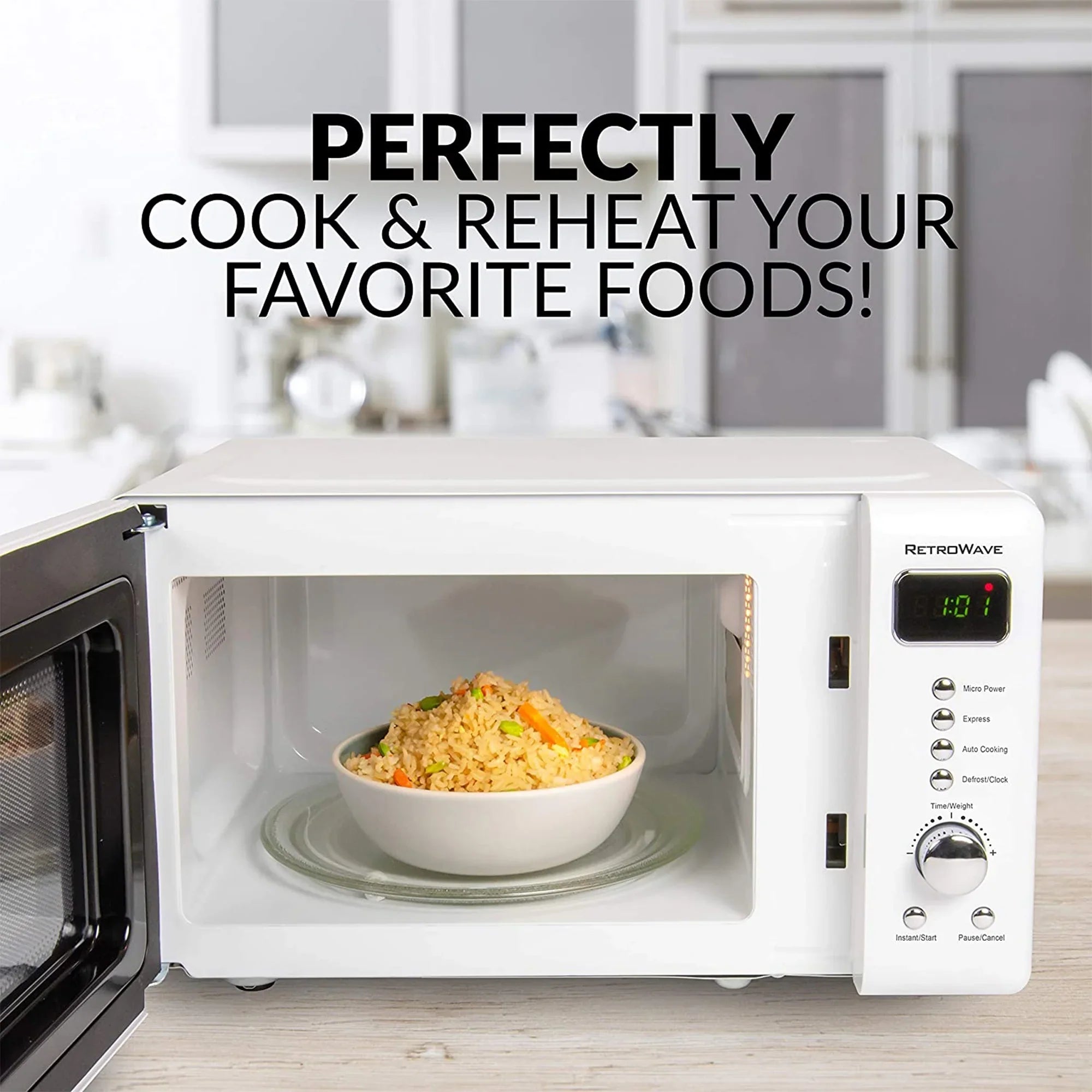 Nostalgia CLMO7WH Classic Retro 0.7 Cu. ft. 700 W Countertop Microwave Oven With LED Display, Ivory