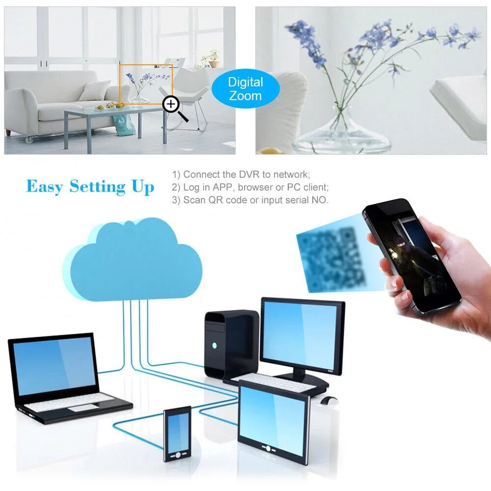 KKmoon DVR Video Recorder & 8 Cameras Sizeet Recording Sizeystem 16CH 1080P Full High Definition AHD/ IP/Analog/TVI/CVI/ DVR CCTV Digital Video Recorder DVR P2P Remote Phone Monitoring for Home