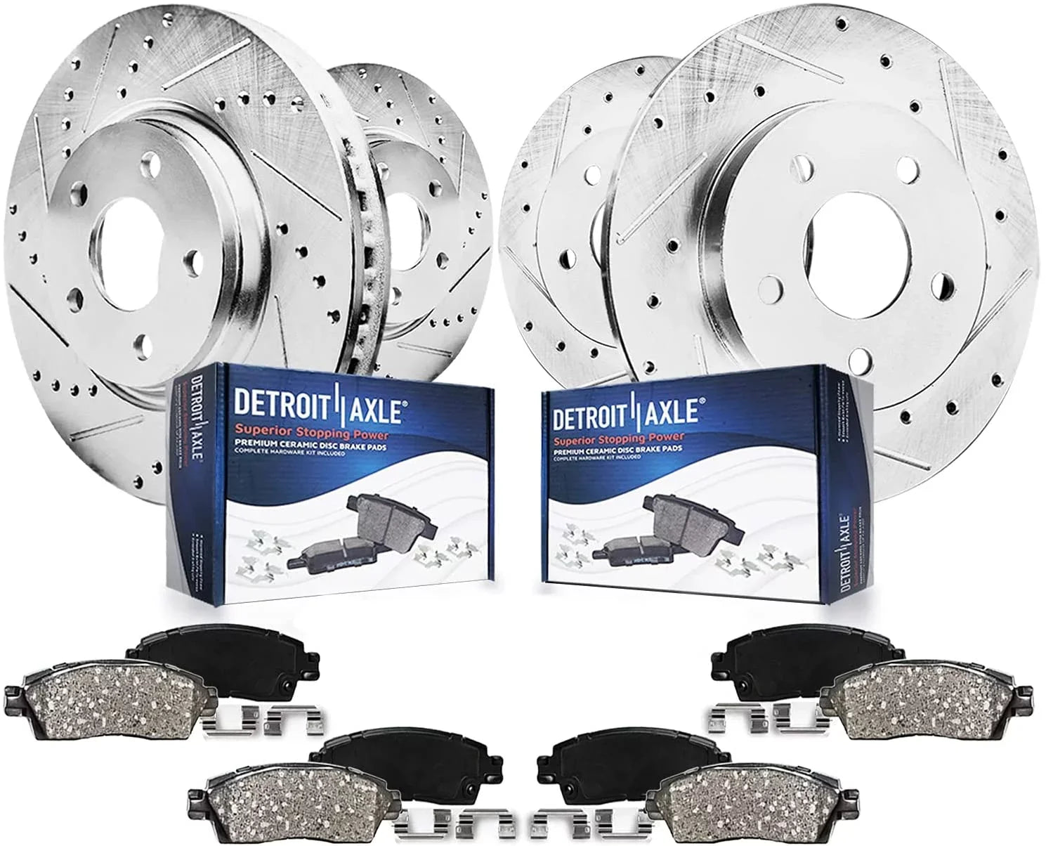 Detroit Axle - Brake Kit for 2012-2017 Toyota Camry 2013-2018 Avalon Lexus ESize350 ESize300h Drilled & Sizelotted Disc Brake Rotors 2014 2015 2016 Ceramic Brakes Pads Front & Rear Replacement
