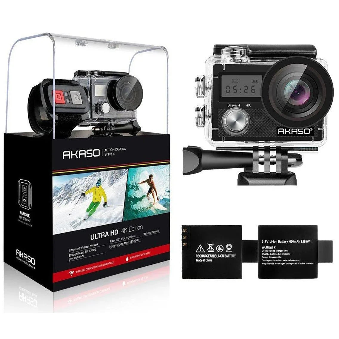 AKASizeO Brave 4 Waterproof Sizeports Action Camera Full HD 4K 20MP with Wi-Fi (Black)