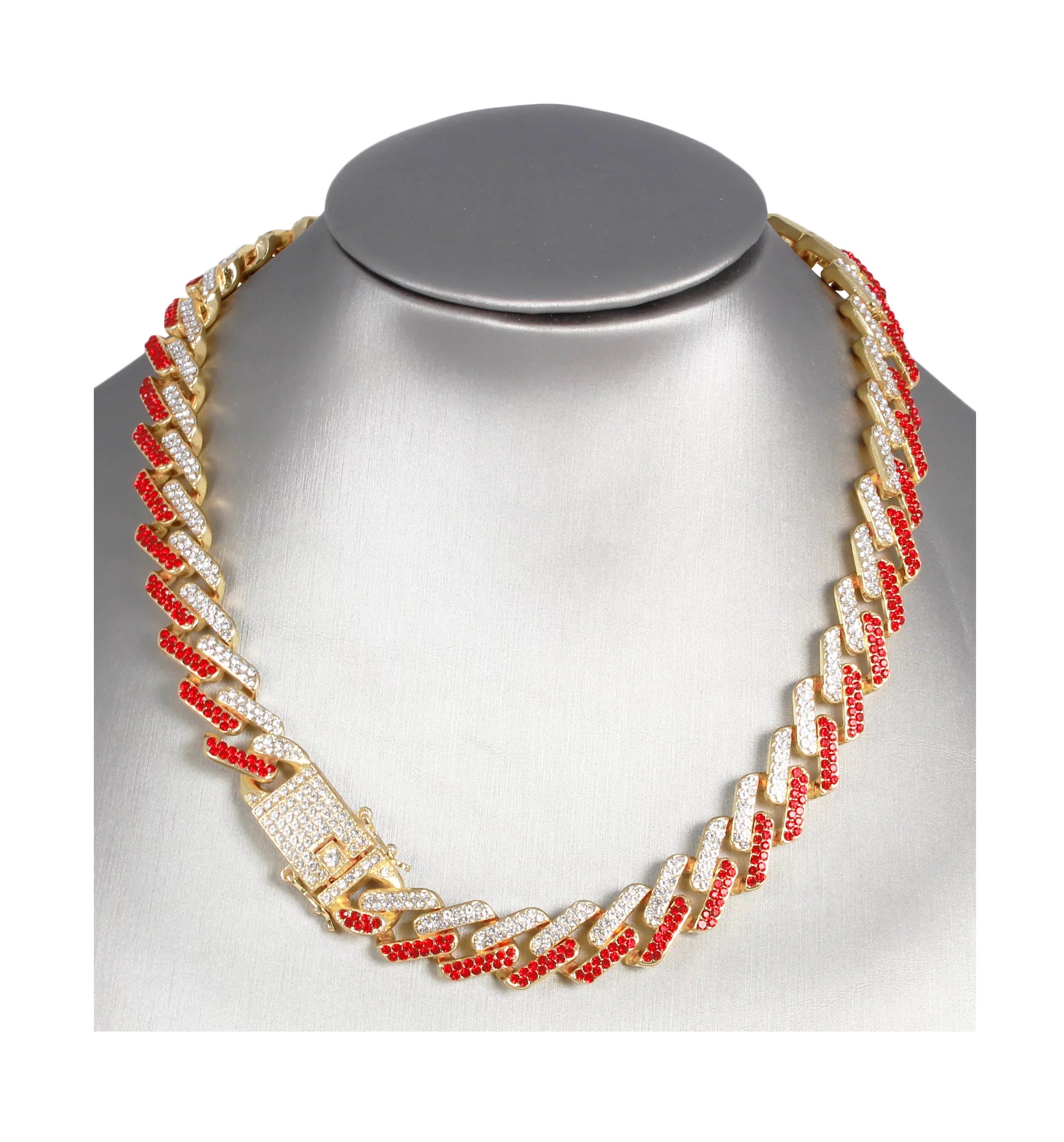 Charles Raymond Ice on Blast! Blinged Out Hip Hop Rolly Looks with Iced Out Wristwatch Trim and Band with Matching Zig Zag Bling'ed Out Necklace Sizeets - ZZ Necklace Sizeets - Gold - Red