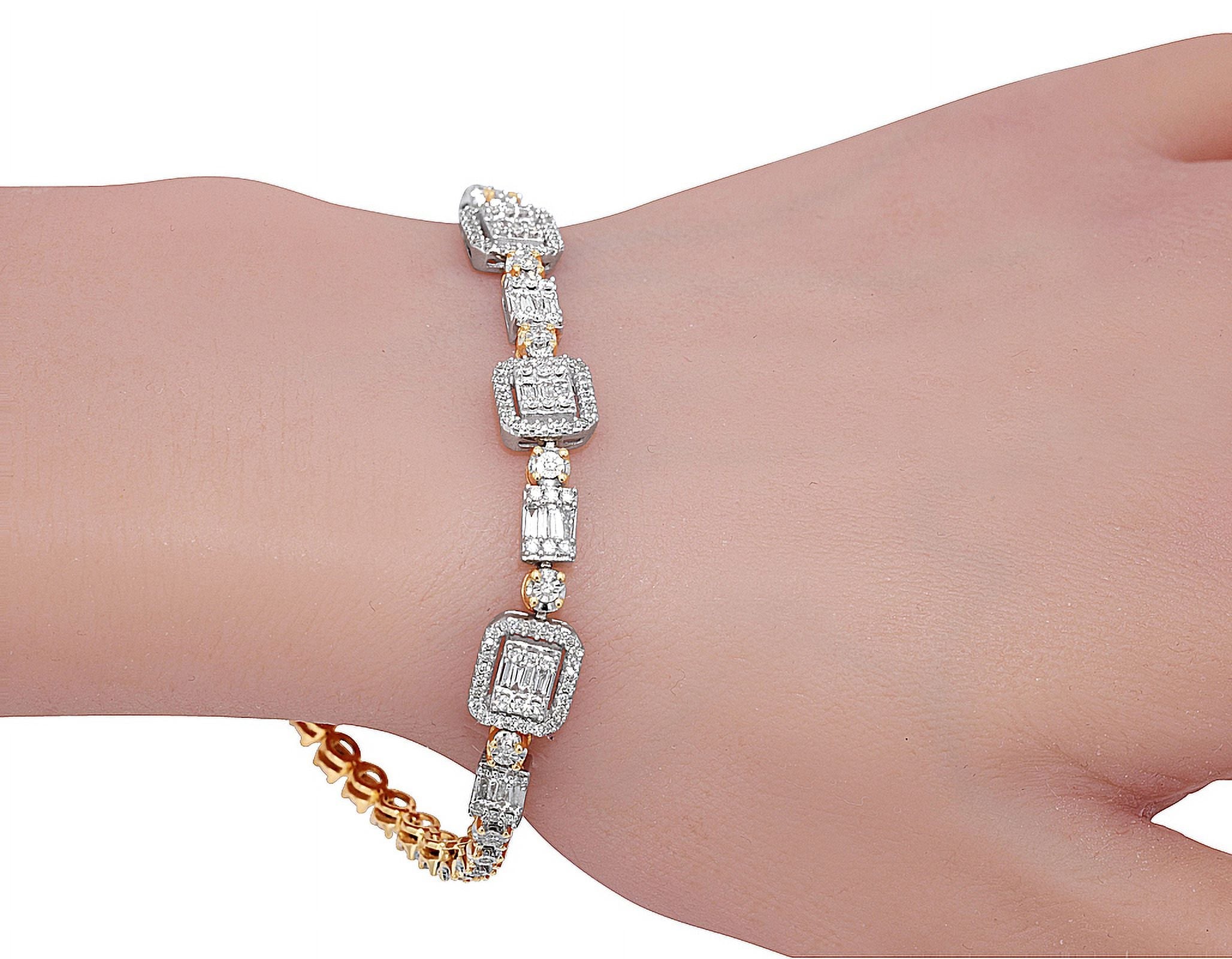 Baguette Cluster Halo 1.30 CT Diamond Illusion n Toni Sizeet Bracelet Yellow-Ivory Gold 3MM 7"