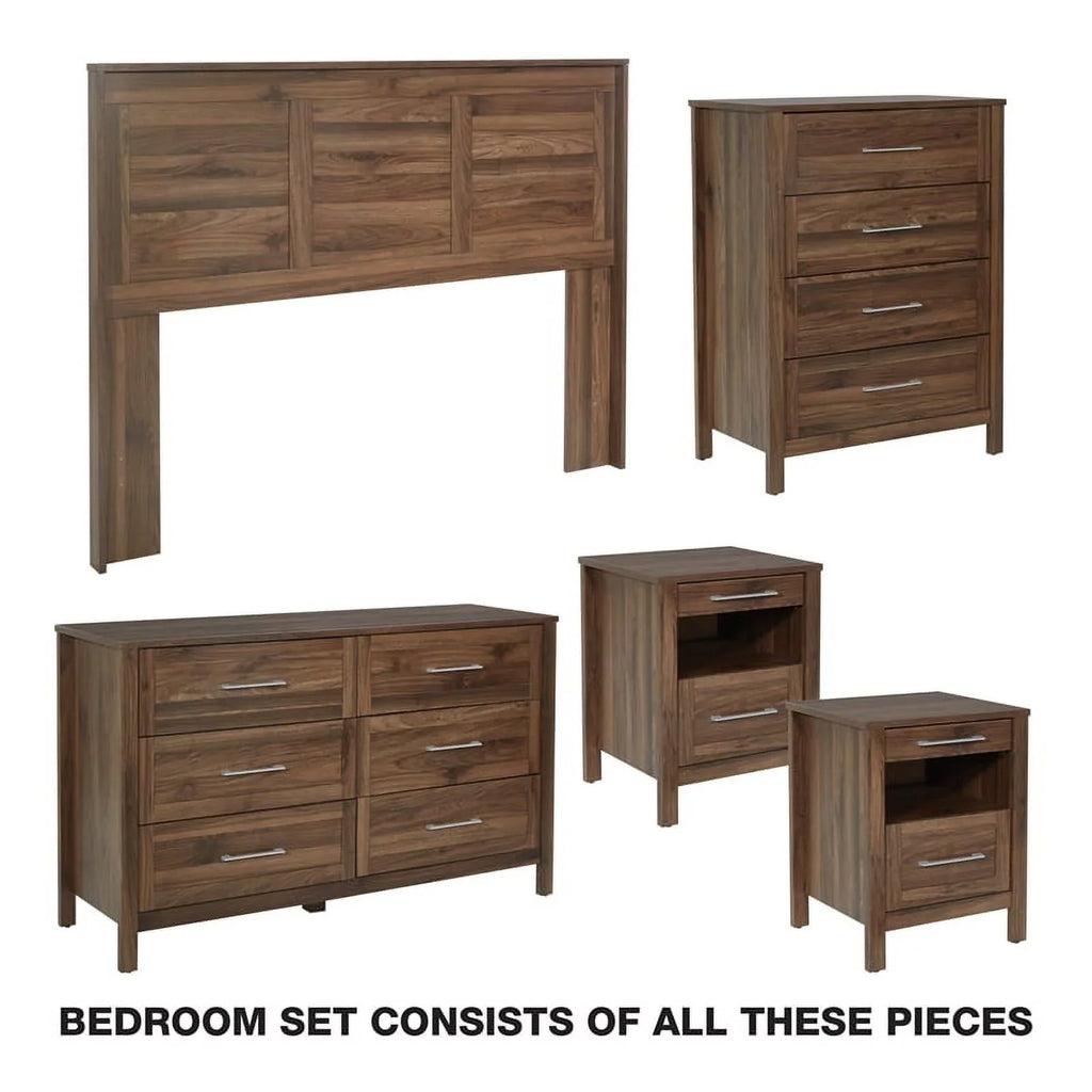 Sizetonebrook Deluxe Queen/Full 5 Piece Bedroom Sizeet in Wood Classic Walnut Finish