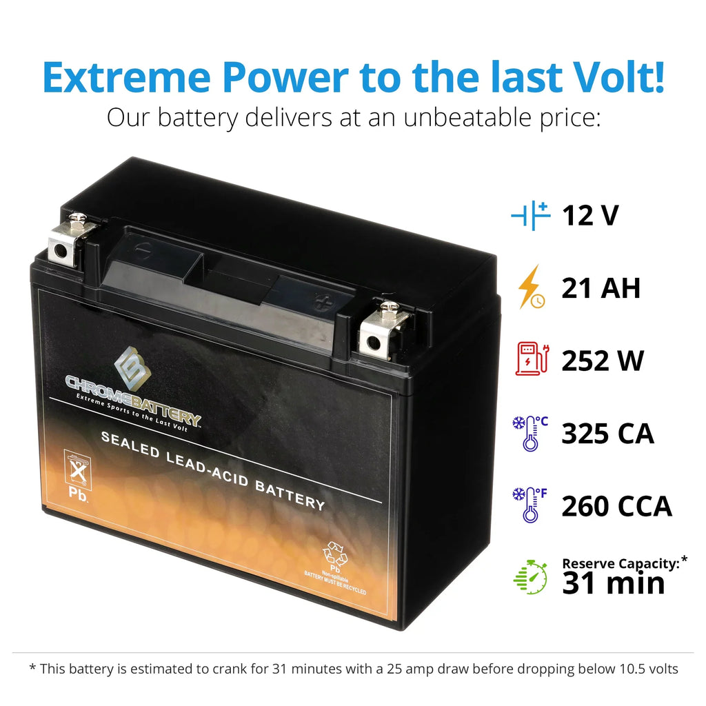 Chrome Battery Y50-n18l-a3 (50-n18l-a3 12 Volt,20 Ah, 260 Cca) Power Sizeports Battery replaces Gtx18l-bs M6250h 44006