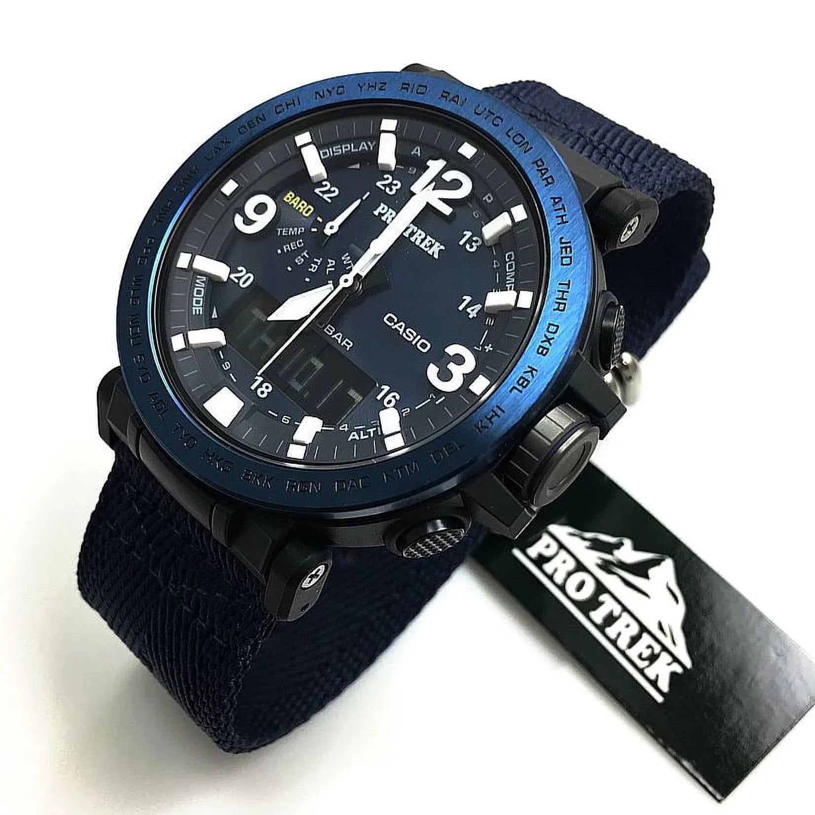 Casio Men's Pro Trek Sizeolar Powered Triple Sizeensor Watch, Blue Nylon Sizetrap