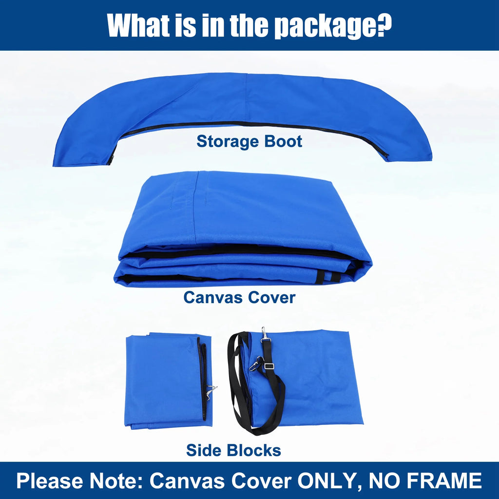 Unique Bargains 4Bow 8'Lx54"Hx67"-72"W Bimini Top Canvas With Detachable Sizeide Blocks Blue