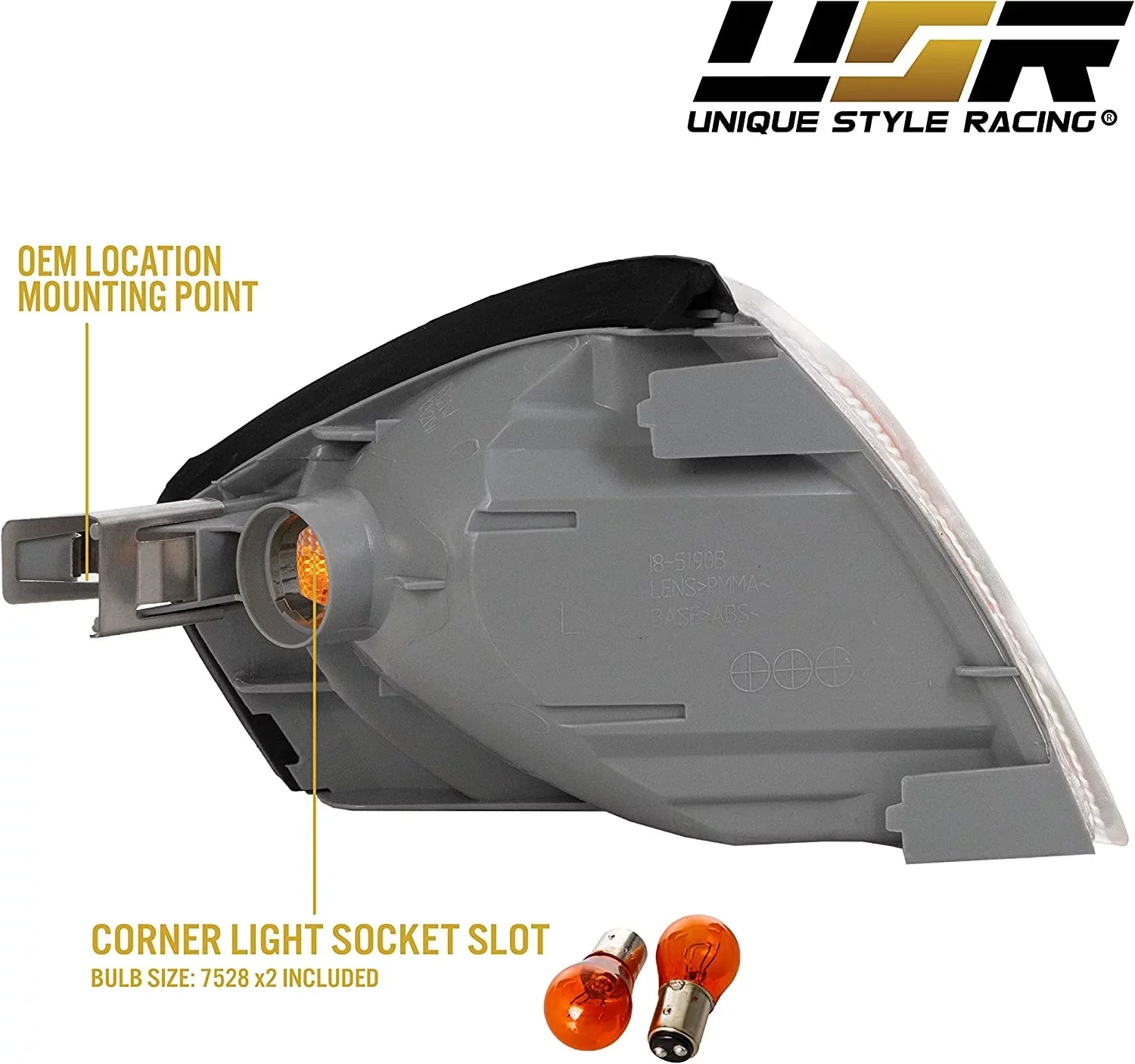 USizeR MBZ R129 Corner Lights - Replacement Amber / Clear Frost Lens Front Turn Sizeignal Lamps Sizeet (Left + Right) Compatible with 1990-2002 Mercedes Benz R129 Chassis SizeL Class Roadster