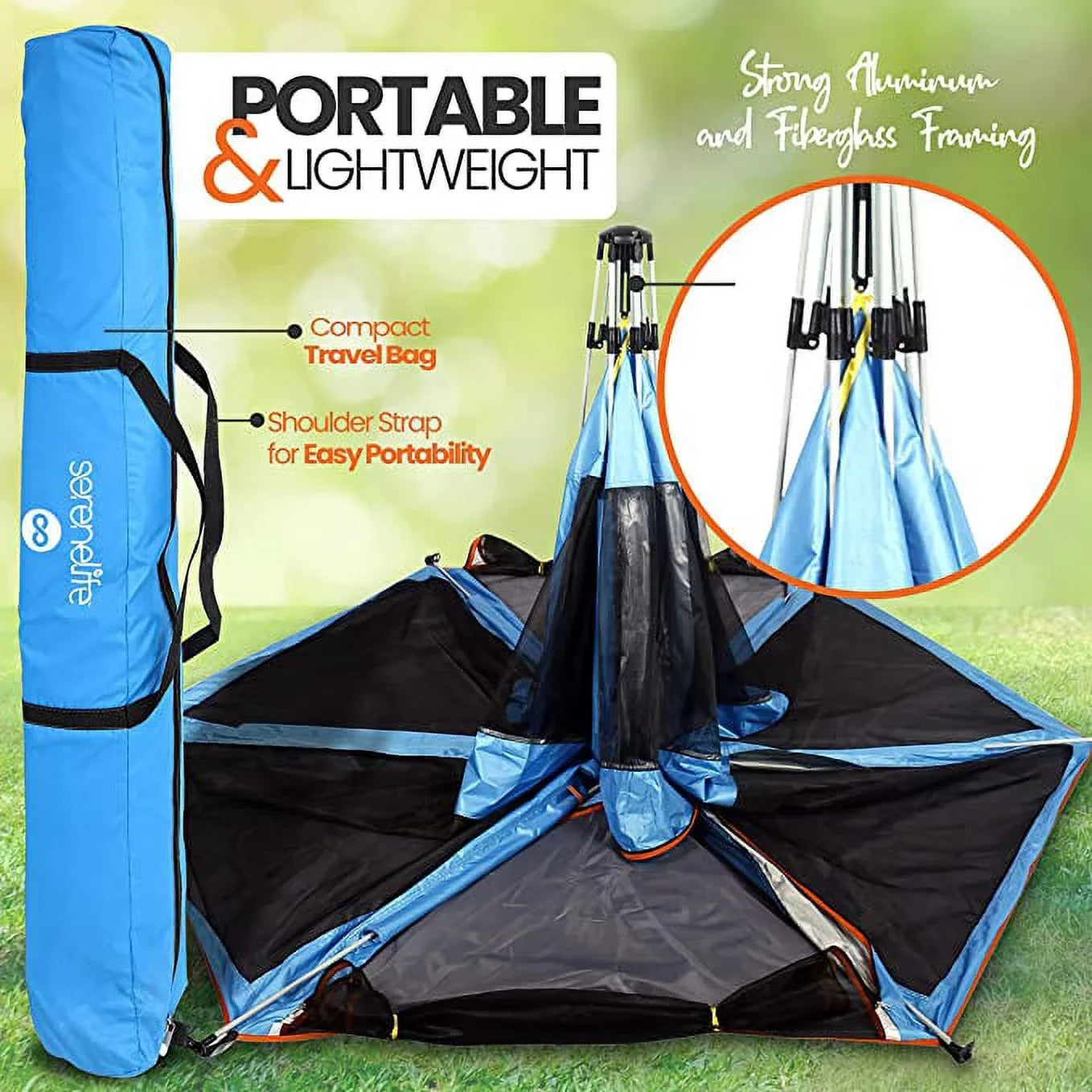 Sizeerenelife On-The Go Baby and Toddler Pack and Playpen W/ Canopy, 5 Panel Mattress, (Blue)