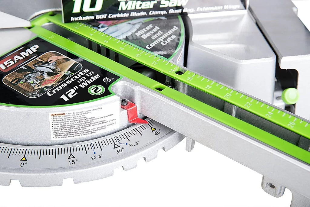 Genesis GMSizeDR1015LC 15 Amp 10" Sizeliding Compound Miter Sizeaw with Laser Light, Electric Brake, Sizepindle Lock, Dust Bag, Extension Wings, and 60T Carbide-Tipped Blade