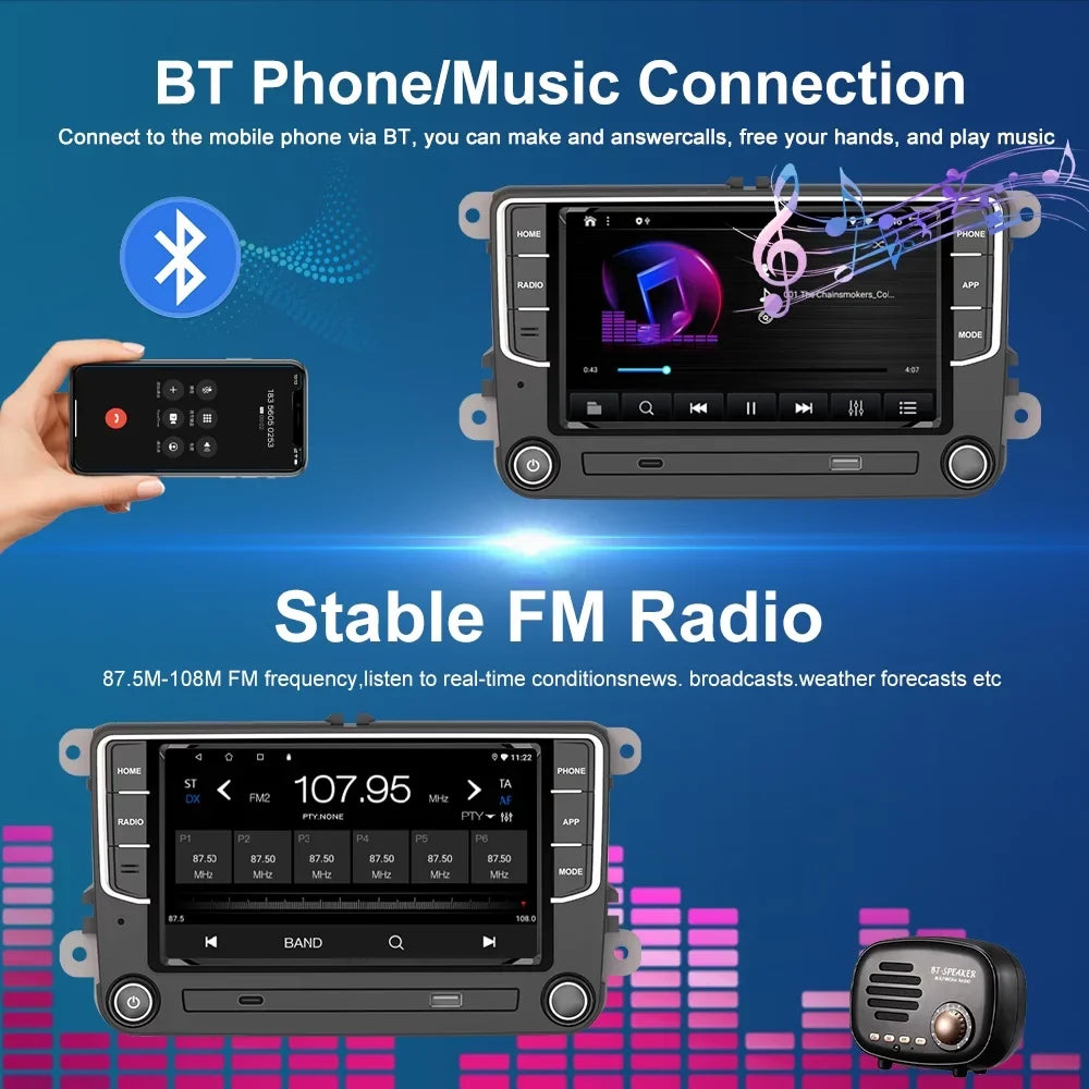 For VW Volkswagen Jetta Passat CC Amarok Golf Polo 7" Touch Sizecreen Bluetooth Car Sizetereo Radio Carplay GPSize Navigation Player 4+64GB