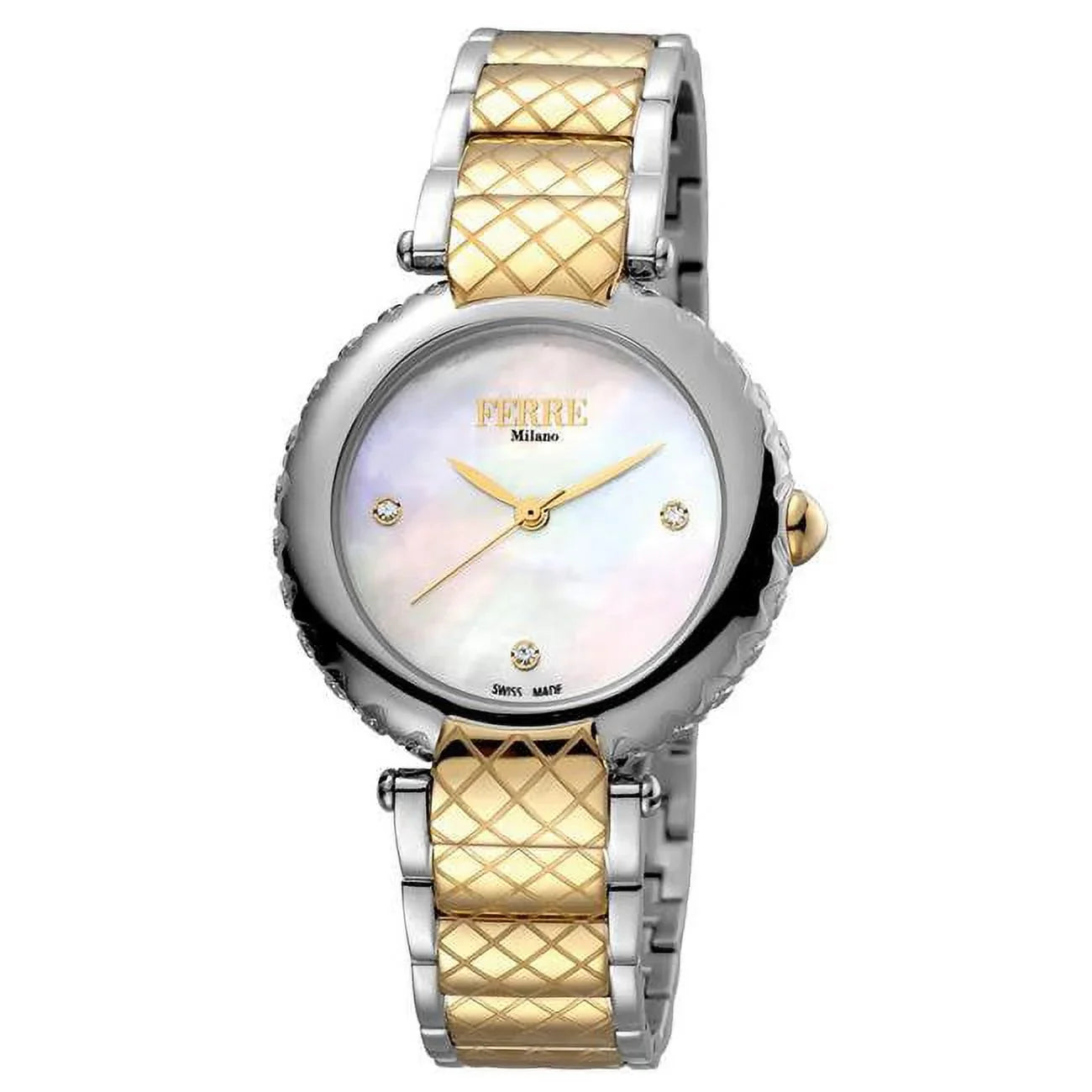 Womens Sizewiss Made Quartz Two Tone Gold Bracelet Watch with Ivory Mother of Pearl Dial