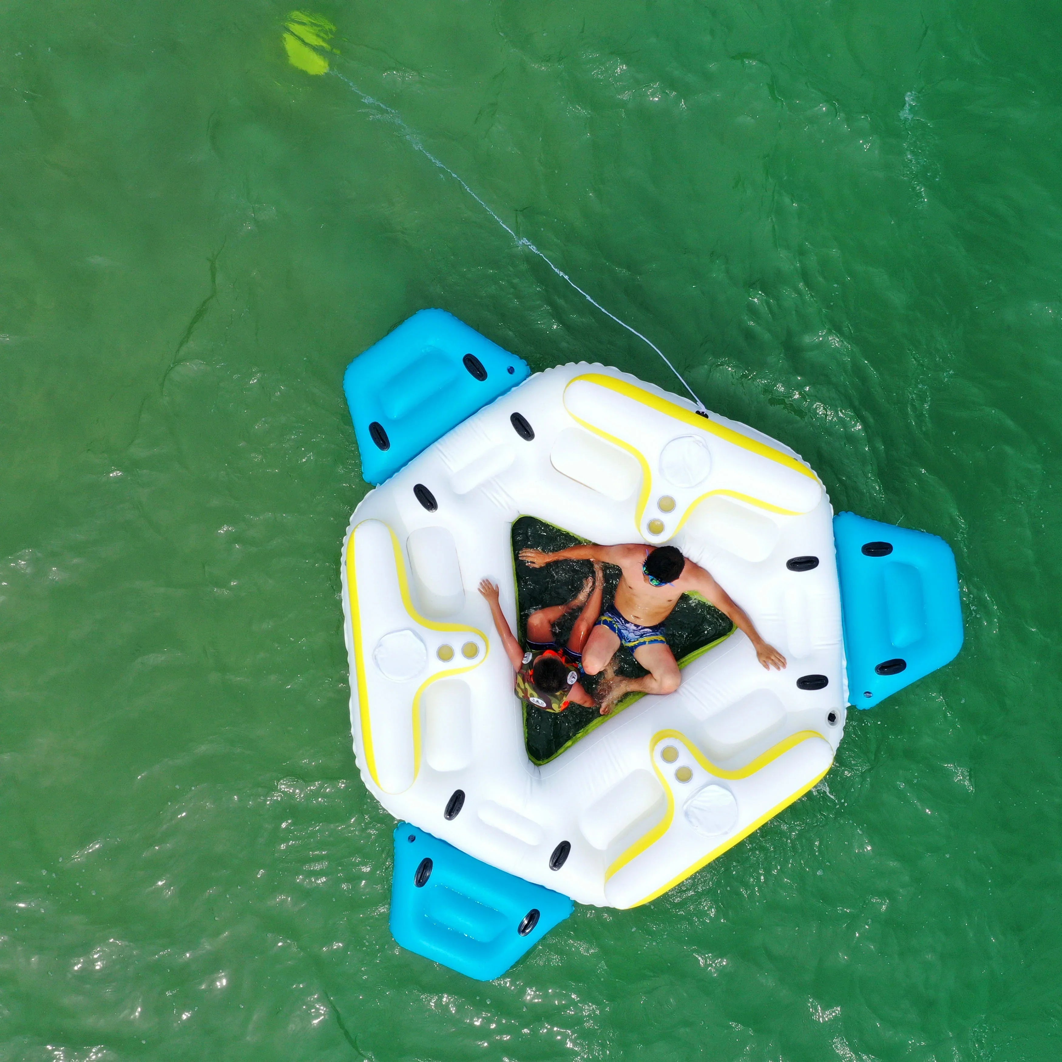 ALEKO IFI6P Inflatable Floating Island Rest Raft with Cup Holders and Coolers - 6 Person