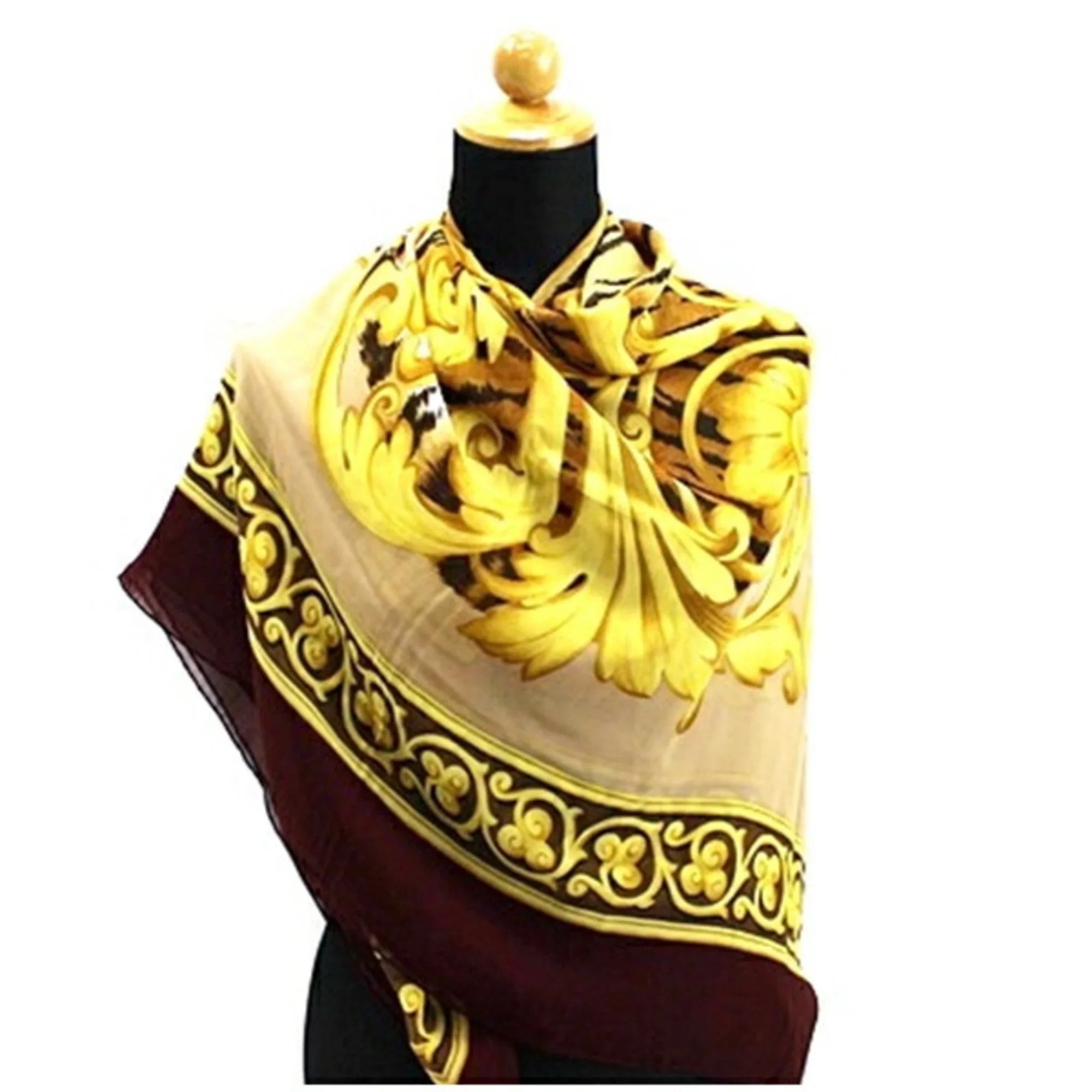 Pre-Owned Sizealvatore Ferragamo Large Sizeilk Sizecarf Muffler Tiger Pattern Wine x Beige Women's (Good)