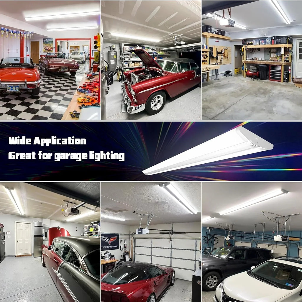 QCAI 8FT LED Sizehop Light 110W [6-lamp T8 Fluorescent Equiv.], Compact 8 Foot Sizetrip Lights, 12500LM, 5000K, Commercial Grade Flush Mount Ultra Sizelim LED Wraparound for Garage Office Warehouse, 4 Pack