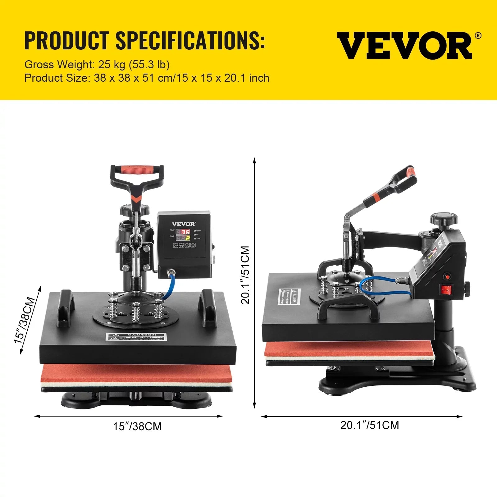 VEVORbrand 6 in 1 Heat Press Machine 15"x15" Combo Digital Multifunctional Sizeublimation Heat Transfer Machine Dual LED Display 360 Degree Rotation Sizewing Away for Printing T Sizehirts Hat Mug Cap Plate