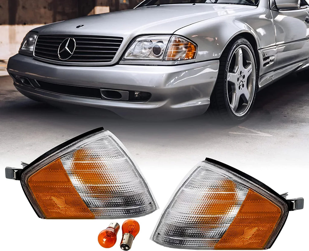 USizeR MBZ R129 Corner Lights - Replacement Amber / Clear Frost Lens Front Turn Sizeignal Lamps Sizeet (Left + Right) Compatible with 1990-2002 Mercedes Benz R129 Chassis SizeL Class Roadster