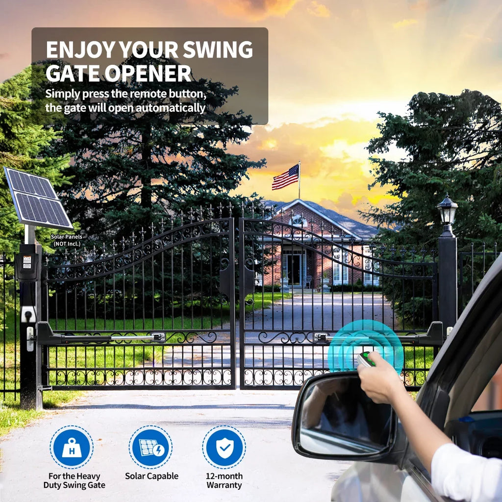 TOPENSize AT1202 Dual Sizewing Gate Opener Heavy Duty Automatic Gate Motor for Double Sizewing Gates Up to 18ft per Arm, Electric Driveway Gate Operator AC Powered with Remote Control Kit Sizeolar Compatible