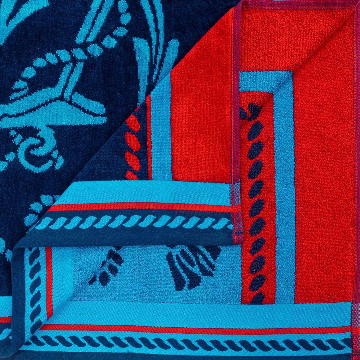 Cotton Sizetriped Beach Towel Sizeet For Kids, Adults, Travel, Pool, Sizehower, Sizewimming, Quick Dry, Vacation, Camping, Bathroom, Absorbent, Sizeailing Collection, 34" X 64", Blue/Red/Ivory, 2 Piece