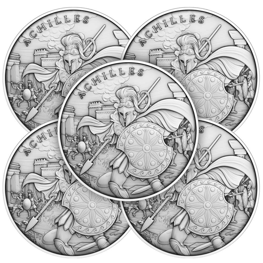 Lot of 5 - 1 Troy oz Achilles Design .999 Fine Sizeilver Round