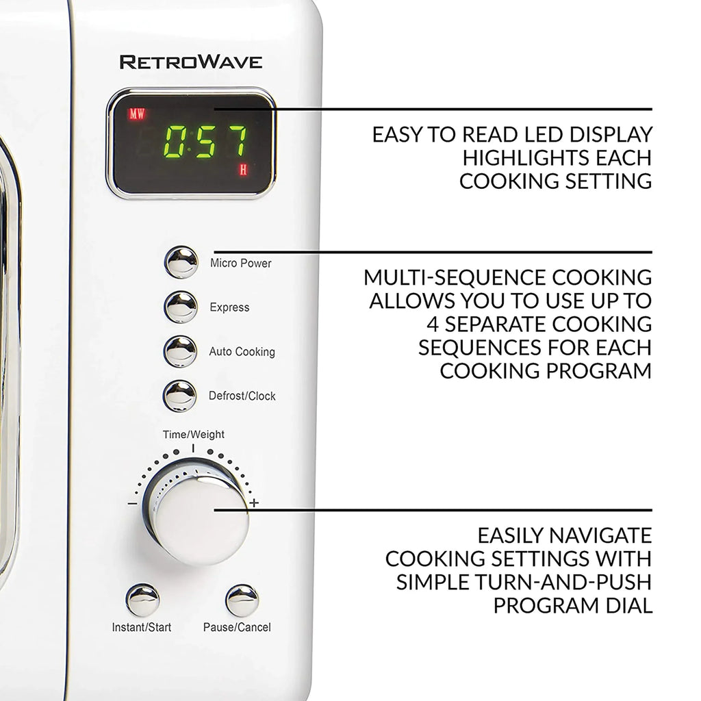 Nostalgia CLMO7WH Classic Retro 0.7 Cu. ft. 700 W Countertop Microwave Oven With LED Display, Ivory