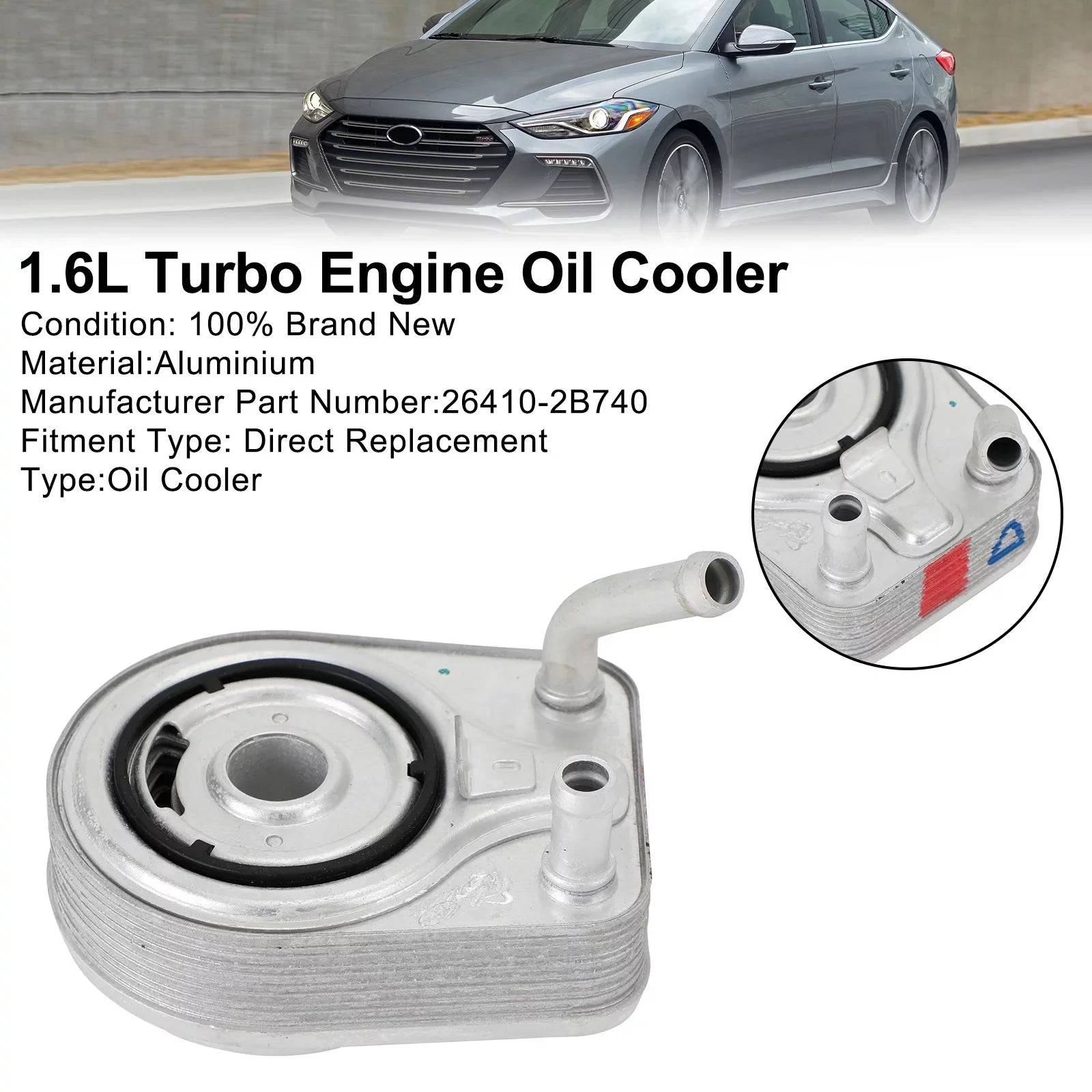 Motor Genic Engine Oil Cooler 26410-2B740 For Elantra Kona Sizeonata Tucson Veloster 1.6L 13-20
