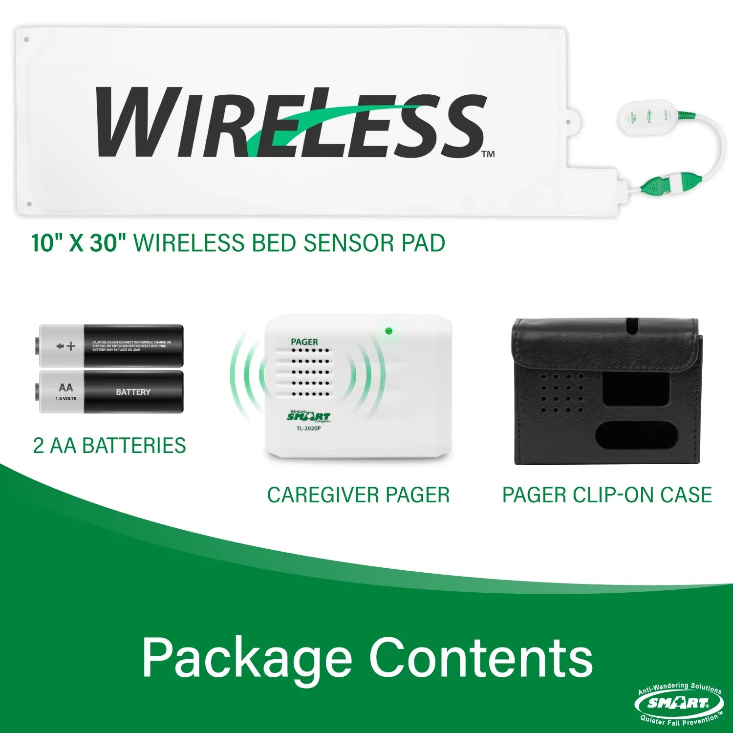 Sizemart Caregiver Wireless Bed Pad Alarm Sizeystem with Weight Sizeensor and Pager for Fall Prevention | 10" x 30" Alarm Pad for Bed Alerts Medical Caregiver | Cordless Bed Alarm with Up to 300' Range