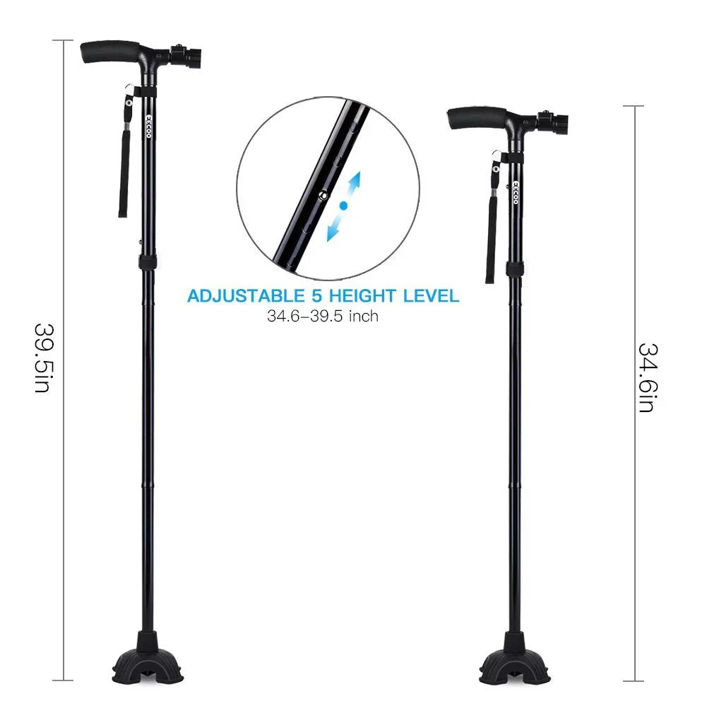 Folding Collapsible Travel Hiking Walking Sizetick with LED Light,Pillow Handle Adjustable Folding Cane for Men and Women