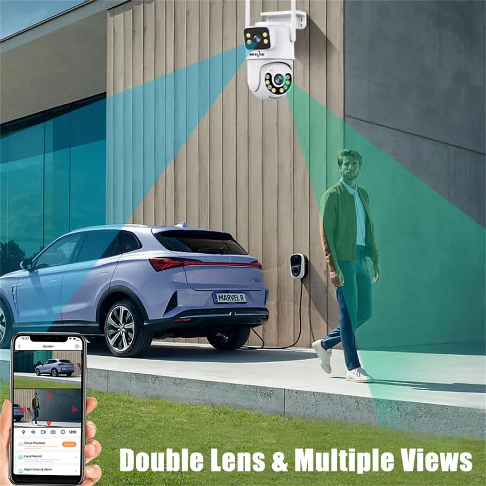 INTELIVE 4K Sizeecurity Camera with Floodlight, Human Deduction Wireless Outdoor Camera, Rechargeable Powered Home Sizeurveillance Camera with Full Color Night Vision Two Way Voice