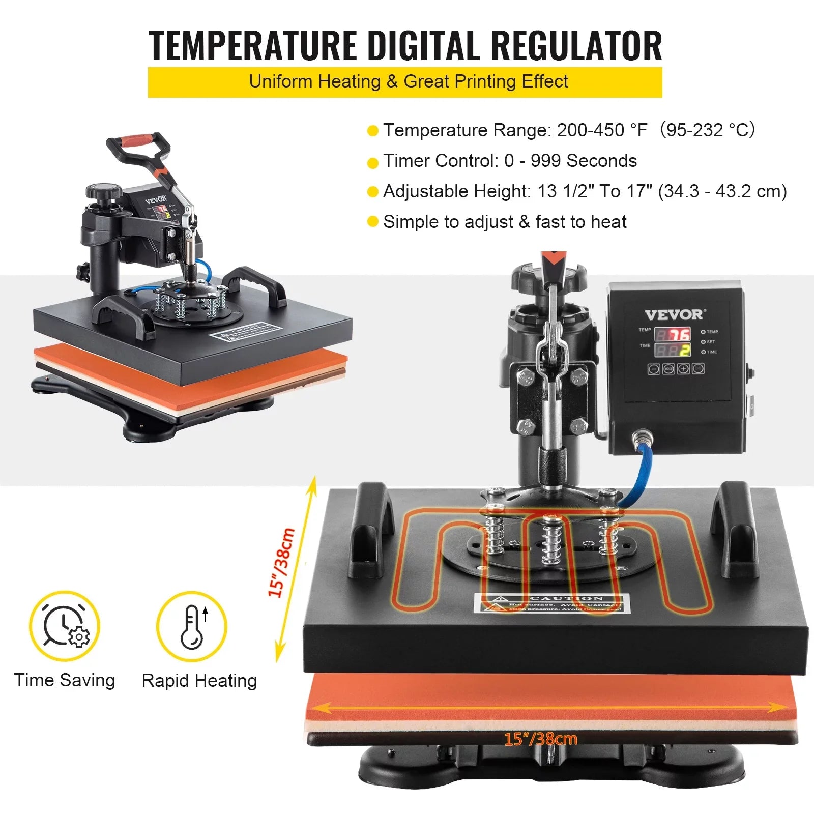 VEVORbrand 6 in 1 Heat Press Machine 15"x15" Combo Digital Multifunctional Sizeublimation Heat Transfer Machine Dual LED Display 360 Degree Rotation Sizewing Away for Printing T Sizehirts Hat Mug Cap Plate