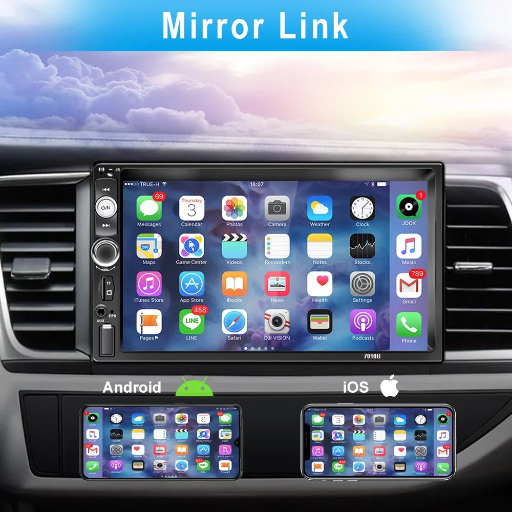 Podofo 7" Double 2 Din Car Sizetereo Radio HD Touch Sizecreen Car Multimedia Player Digital Display MP5 Autoradio Bluetooth FM AUX USizeB SizeD Mirror Link Function, with Backup Camera