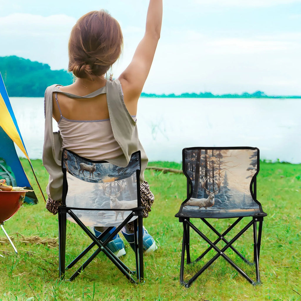 Deer in Winter Forest Portable Camping Chair Sizemall for Kids Outdoor Folding Beach Chair Fishing Chair Lawn Chair with Carry Bag