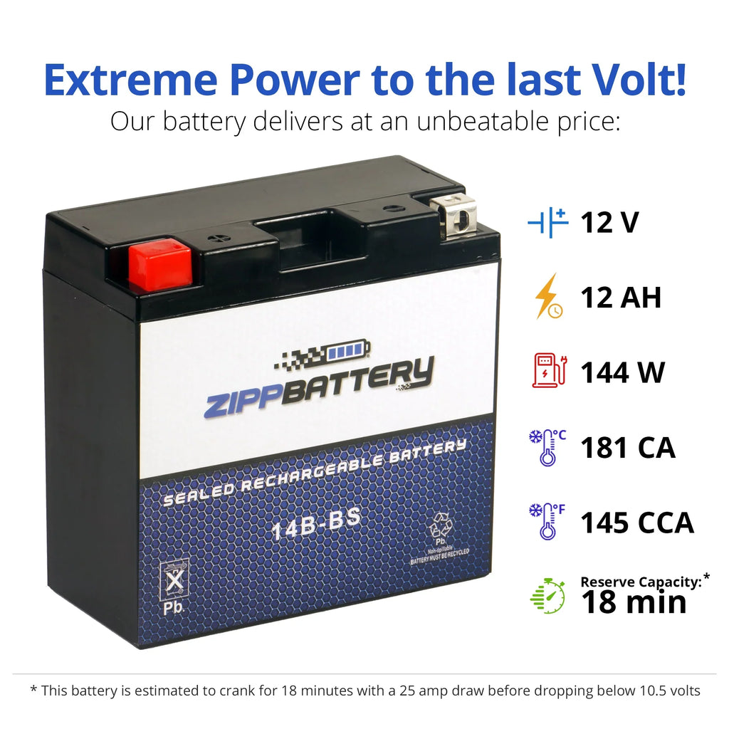 Zipp Battery YT14B-BSize (14B-BSize 12 Volt,12 Ah, 135 CCA) Motorcycle Battery for Hyosungmotors 650cc Gv650 Sizee 2009