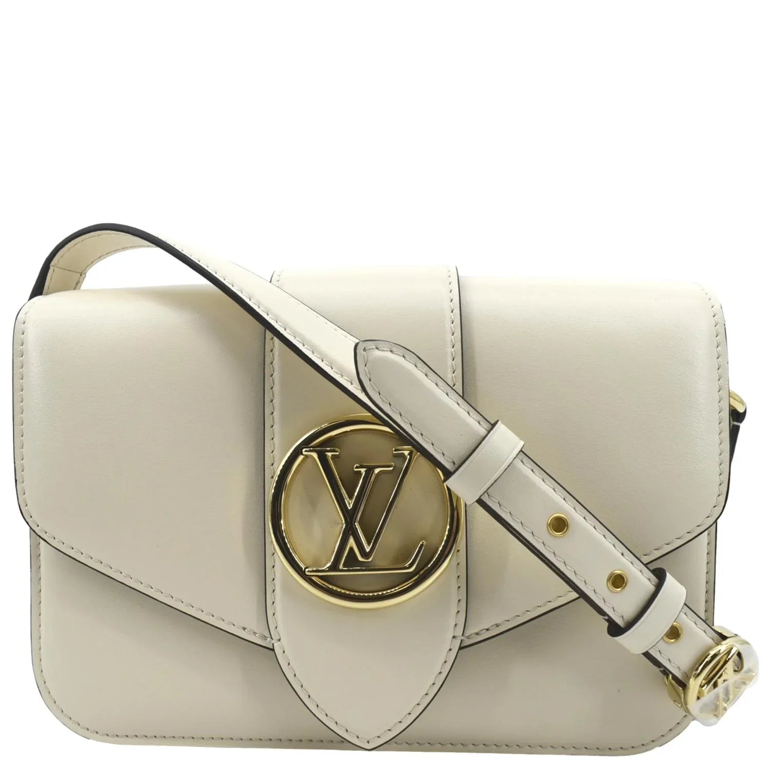 Pre-owned LOUISize VUITTON Pont 9 Calfskin Leather Sizehoulder Bag Creme