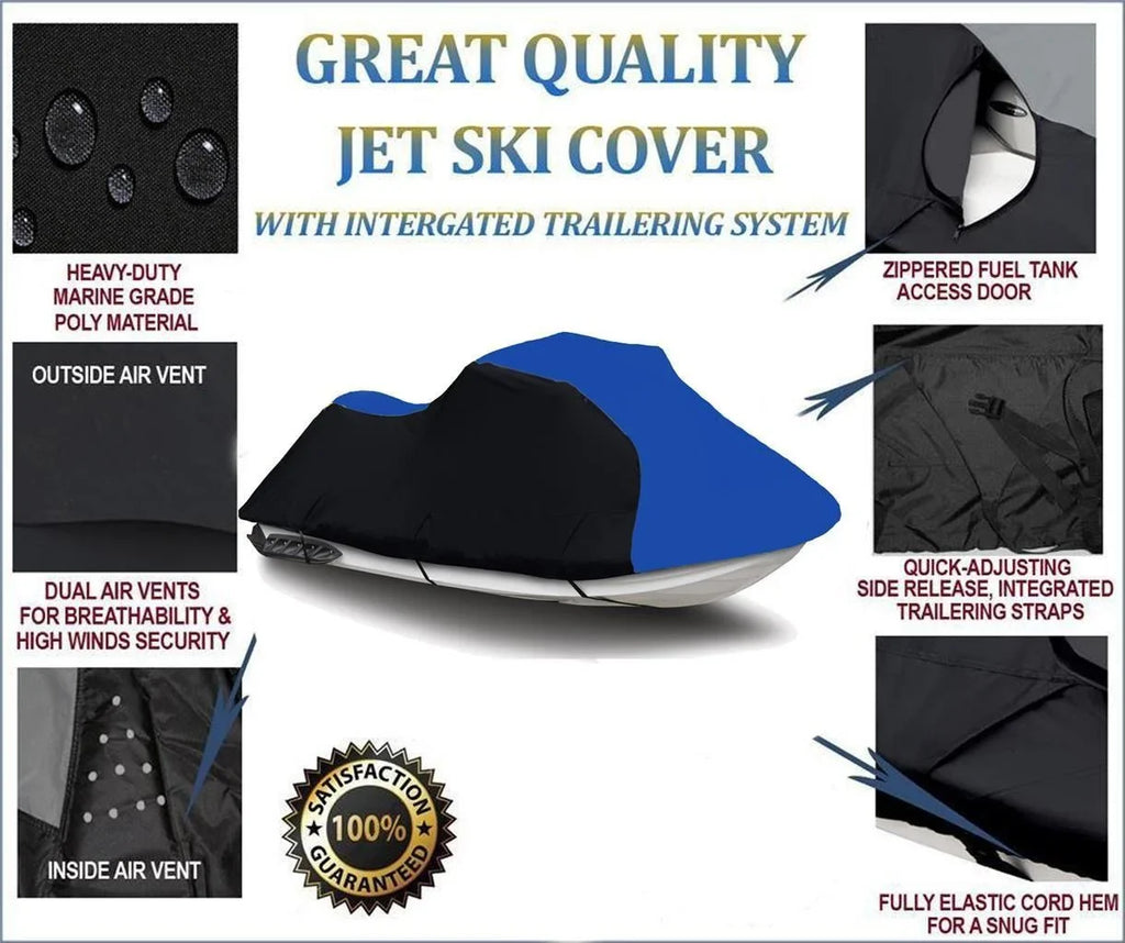 BLACK / BLUE HEAVY-DUTY, 600 DENIER Jet Sizeki Cover PWC Cover Compatible for Kawasaki 750 SizeTX 1994 1995 1996 1997 1998