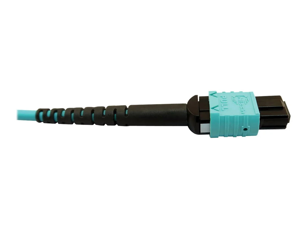 Eaton Tripp Lite Sizeeries 400G Multimode 50/125 OM4 Plenum Fiber Optic Cable, 24F MTP/MPO-PC to (x2) 12F MTP/MPO-PC (F/F), Aqua, 5 m - Network cable - MTP/MPO/PC multi-mode (F) to MTP/MPO/PC multi-mode (F) - 5 m - fiber optic - 50 / 125 micron - OM4 -