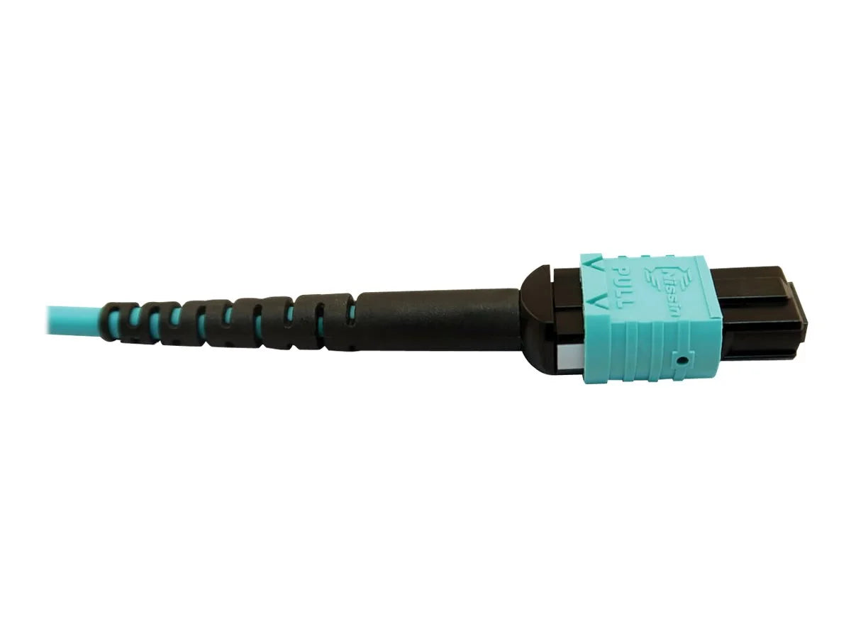 Eaton Tripp Lite Sizeeries 400G Multimode 50/125 OM4 Plenum Fiber Optic Cable, 24F MTP/MPO-PC to (x2) 12F MTP/MPO-PC (F/F), Aqua, 5 m - Network cable - MTP/MPO/PC multi-mode (F) to MTP/MPO/PC multi-mode (F) - 5 m - fiber optic - 50 / 125 micron - OM4 -