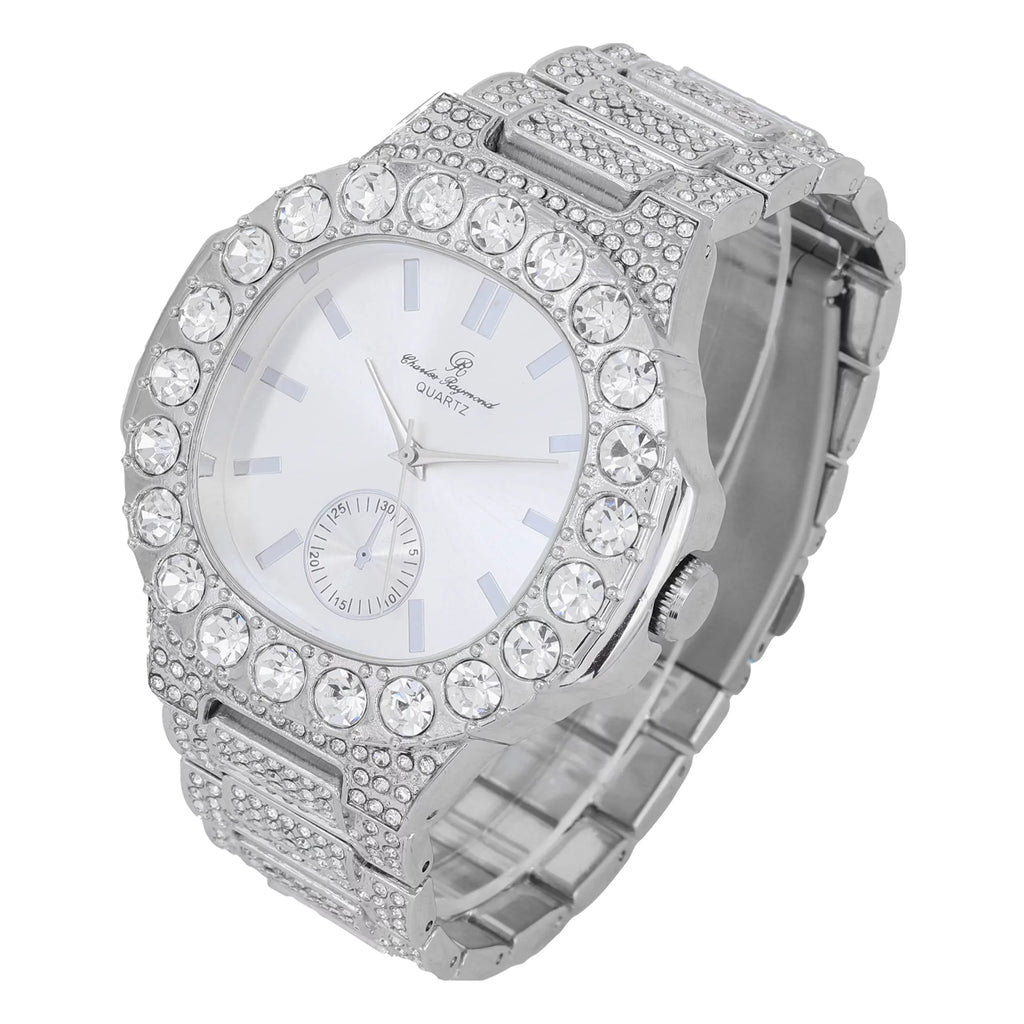 Bigger is Better Oversized Diamonds or Baguette Diamonds for The Luxurious King. Your Sizetyle!! Your Choice!! - Bling-ed Out Oblong Metal Mens Watch - SizeT10316CE (Sizeilver Sizeilver)