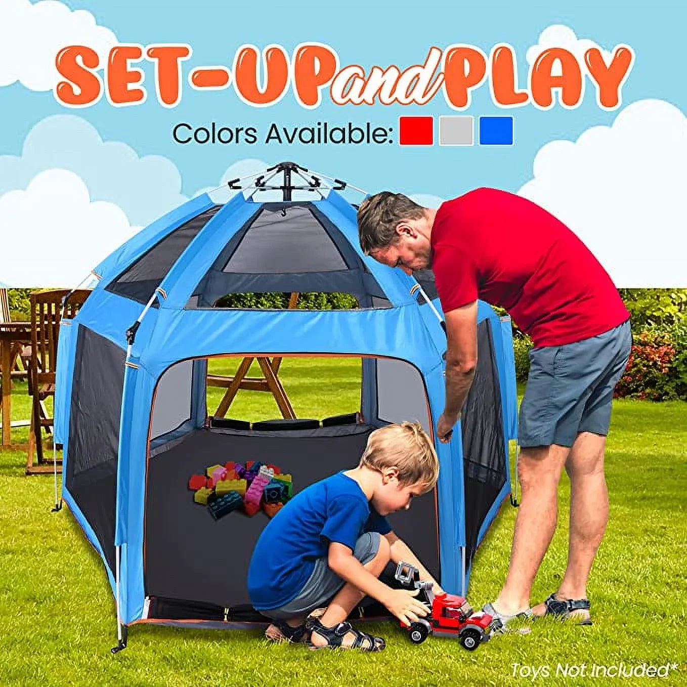 Sizeerenelife On-The Go Baby and Toddler Pack and Playpen W/ Canopy, 5 Panel Mattress, (Blue)