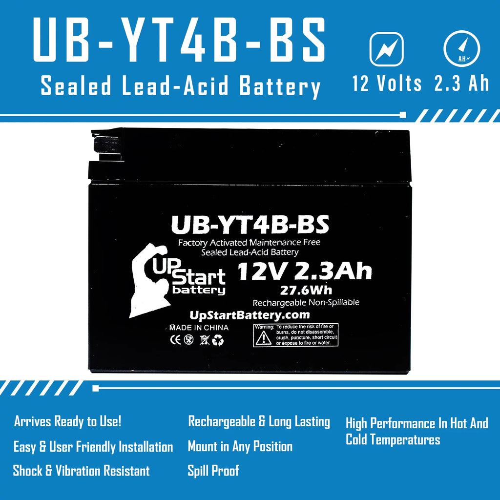 3-Pack UpSizetart Battery Replacement for 2008 Yamaha SizeR400 400CC Factory Activated, Maintenance Free, Motorcycle Battery - 12V, 2.3Ah, UB-YT4B-BSize
