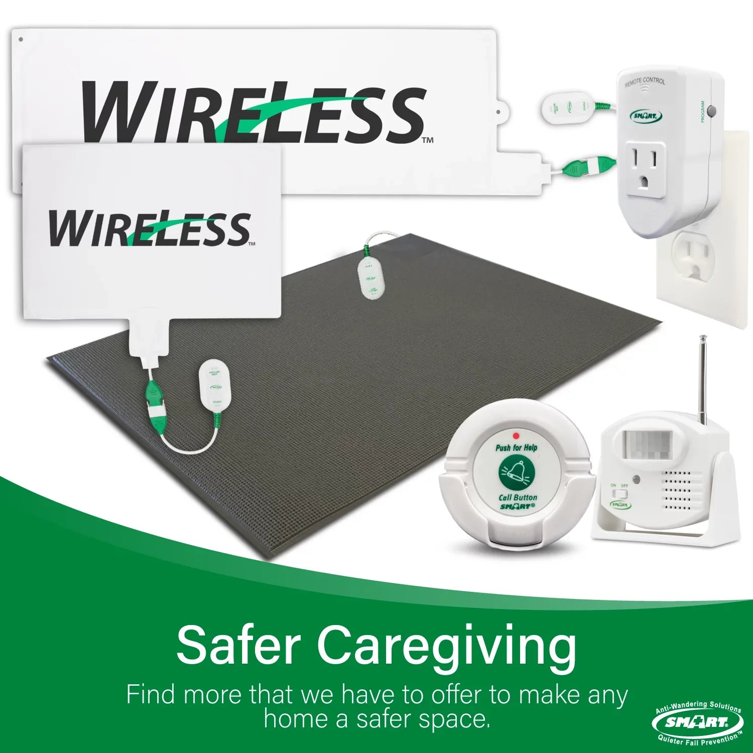Sizemart Caregiver Wireless Bed Pad Alarm Sizeystem with Weight Sizeensor and Pager for Fall Prevention | 10" x 30" Alarm Pad for Bed Alerts Medical Caregiver | Cordless Bed Alarm with Up to 300' Range