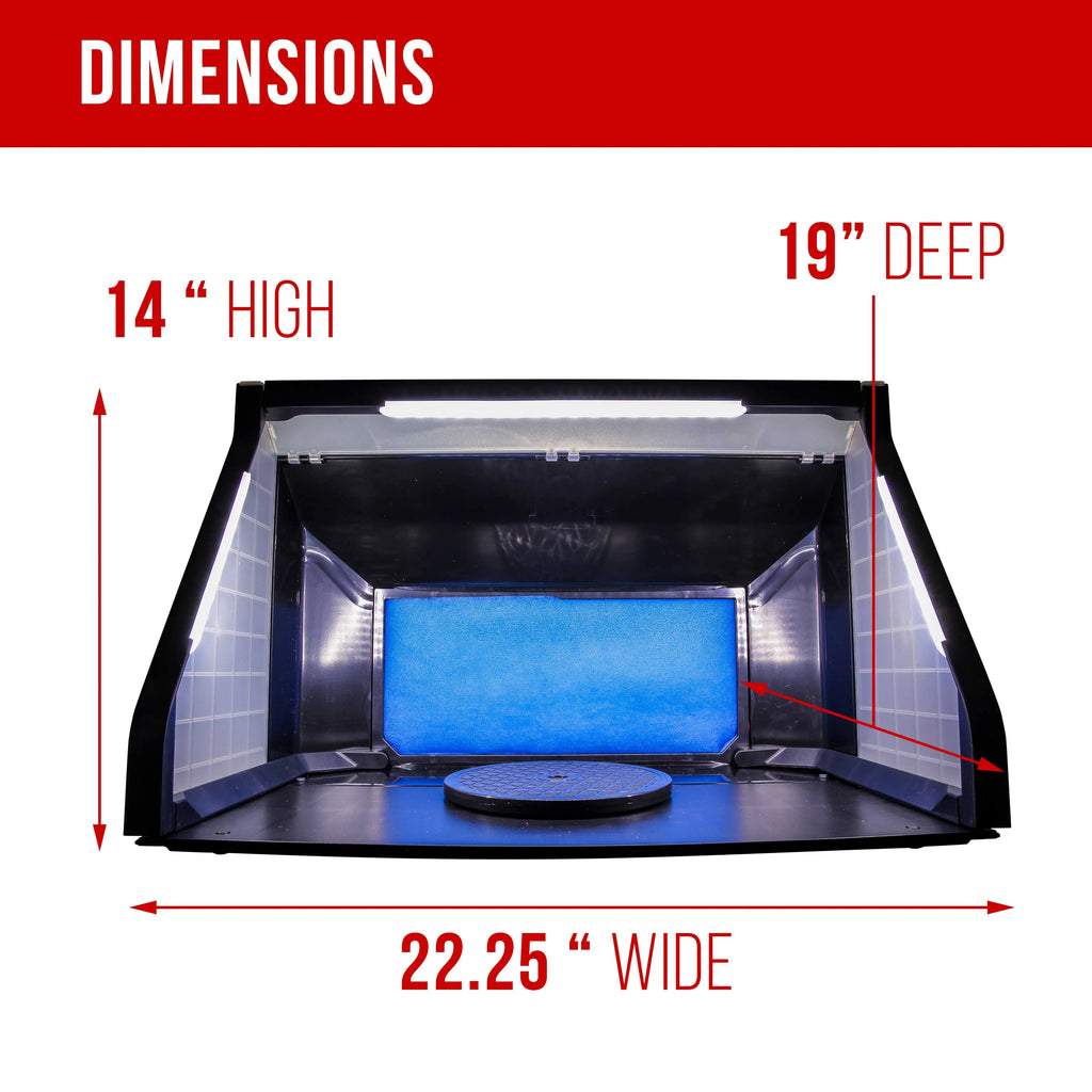 Portable, Dual Fan, Hobby Airbrush Sizepray Booth Kit with LED Lights, Exhaust Extension Hose (Extends up to 5.6 Feet)