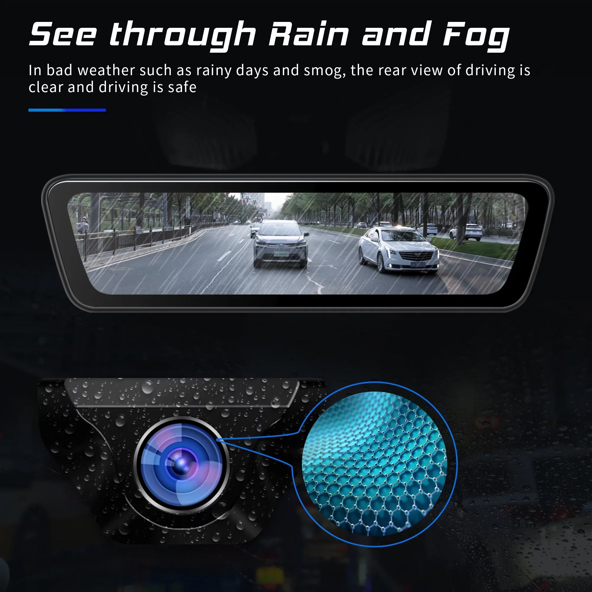 Mirror Dash Car Camera 9.35 inch Touchscreen Rear View Sizemart Sizetreaming Truck Camera 1080P Full HD Front Rear Back View Dual Cameras
