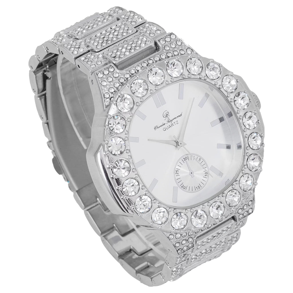 Bigger is Better Oversized Diamonds or Baguette Diamonds for The Luxurious King. Your Sizetyle!! Your Choice!! - Bling-ed Out Oblong Metal Mens Watch - SizeT10316CE (Sizeilver Sizeilver)