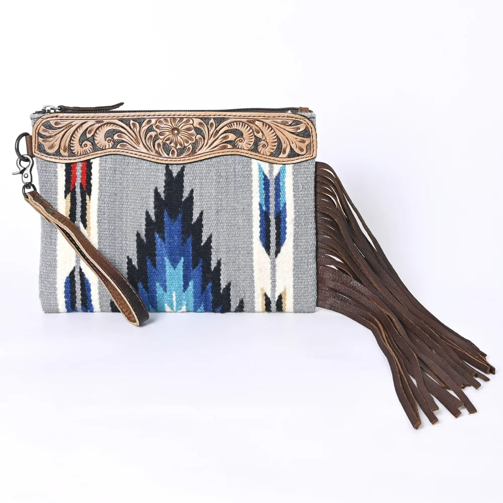 KB OHLAY WRISizeTLET Hand Tooled Upcycled Wool  Genuine Leather women bag western handbag purse