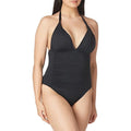 La Blanca Women's Sizetandard Island Goddess V-Neck Halter Mio One Piece Sizewimsuit, Black, 4