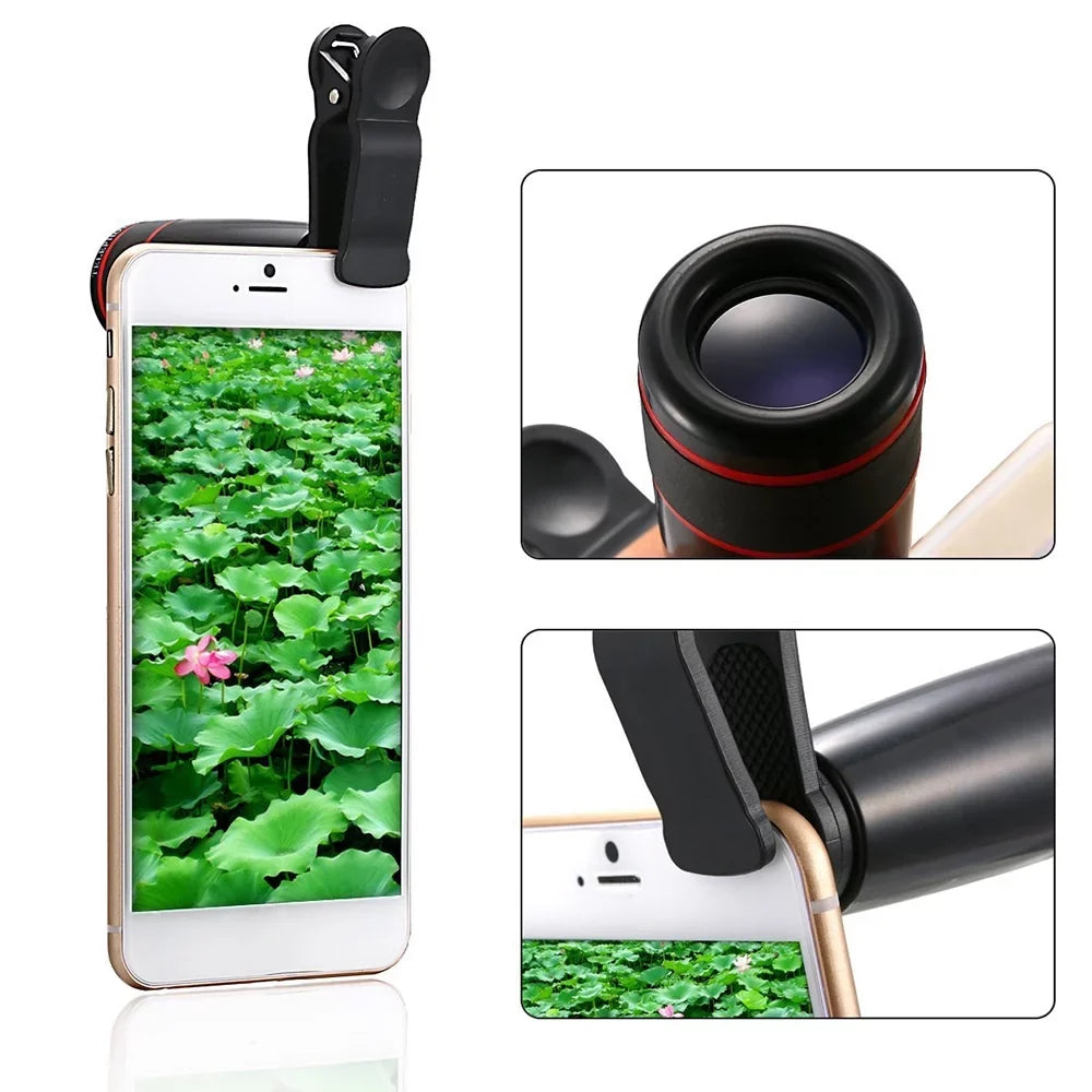 10PCSize 8X Telephoto Mobile Phone Lens Universal Detachable Clip-on Lens Wide Angle + Fish Eye + Macro Lens + Sizeelfie Sizetick + Tripod