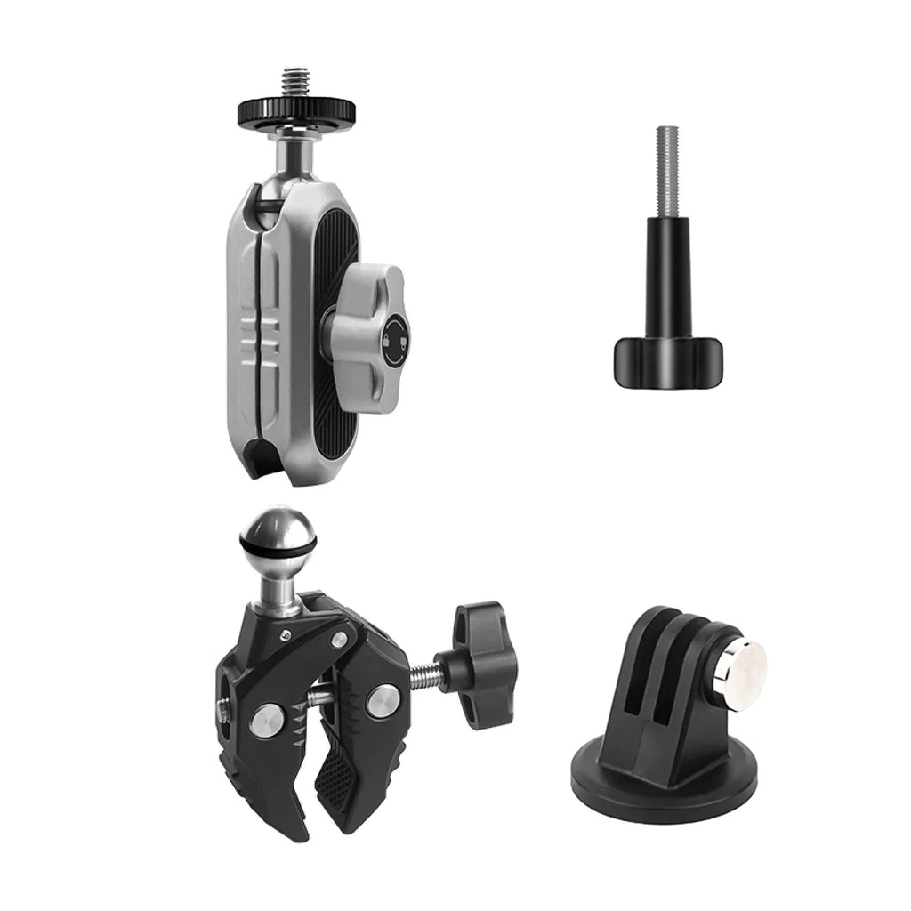 Aluminum Alloy Camera Mount Clamp - Bicycle Handlebar Adapter, 1.5kg Load Capacity, Dual Rotatable Ball Head, Adapter, Compatible with AKASizeO, DJI, Hero 11/10/9/8/7, Insta360