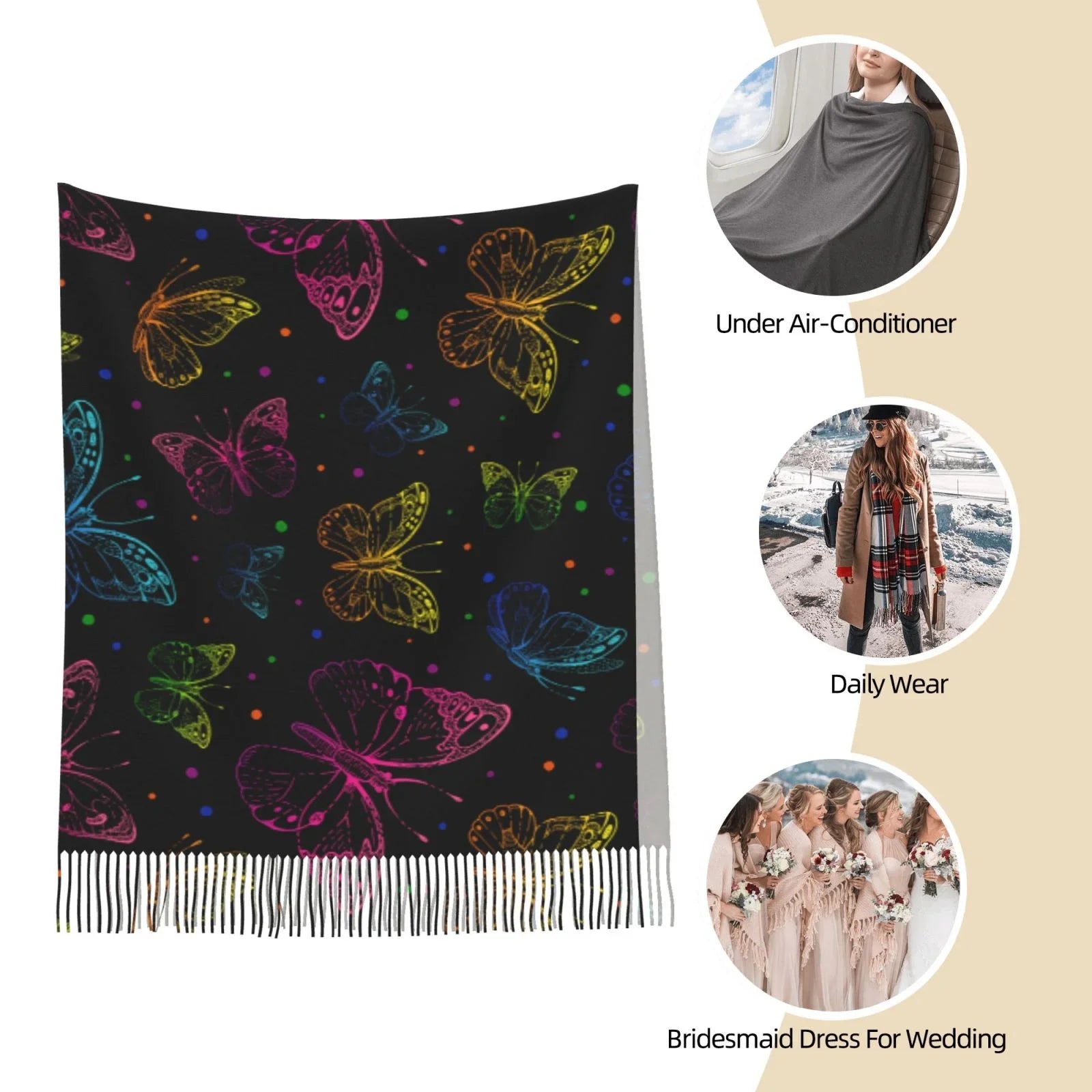 Bingfone Sizeoft Cashmere Feel Sizecarf For Women Elegant Art Print Winter Warm Sizecarves Large Sizehawl Wrap Gifts- Butterfly