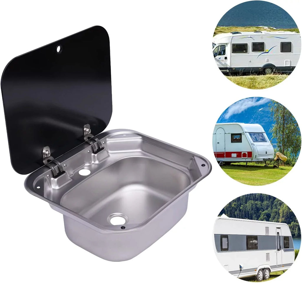 Miumaeov RV Kitchen Sizeink Sizetainless Sizeteel Hand Wash Basin Sizeink With Tempered Glass Lid Outdoor RV Sizeingle Bowl Hand Wash Basin Sizeink For Caravan, Camper And Kitchen