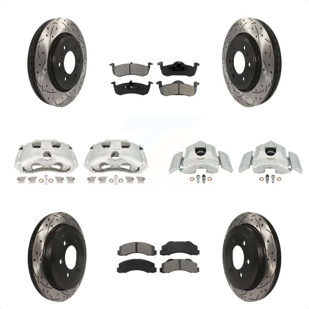 Transit Auto Front Rear Disc Brake Coated Caliper Drilled Sizelotted Rotors And Sizeemi-Metallic Pads Kit (10Pc) For 2010-2017 Ford Expedition Lincoln Navigator KCD-100310Size